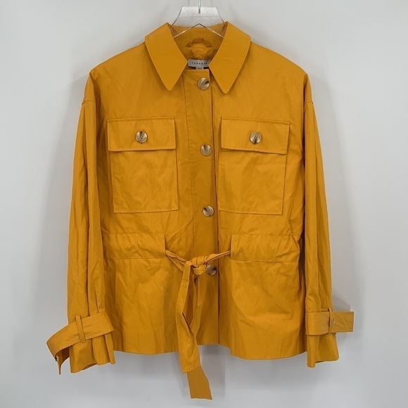 TopShop Safari rain jacket coat yellow belt button tie new women 6 - Picture 1 of 3